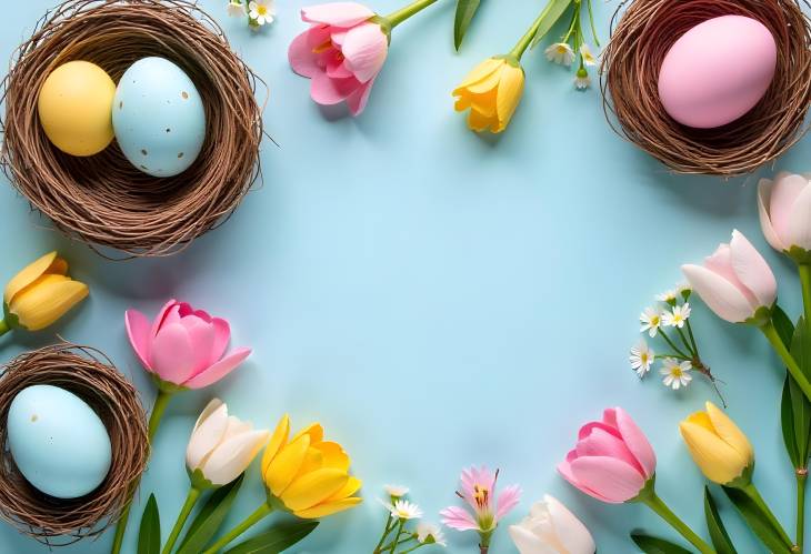 Easter Delight Spring Eggs and Flowers Flat Lay